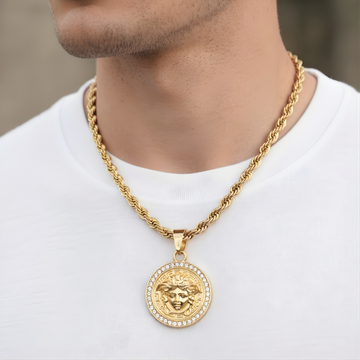 18K Gold Filled Iconic Greek Medusa Head Pendant Necklace with CZ Diamond Halo