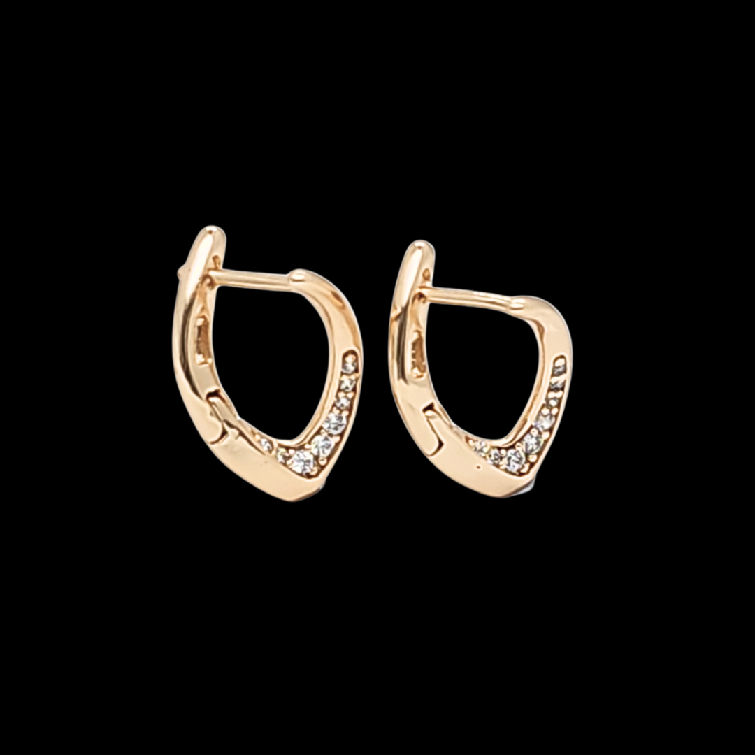 18K Gold Filled Leaf Shaped Huggie Earrings with CZ