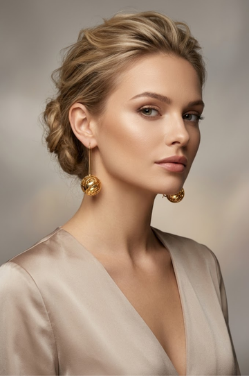 18K Gold Filled Filigree Swirl Sphere Drop Earrings – Hollow Openwork Spiral Ball Wire Earrings for Women