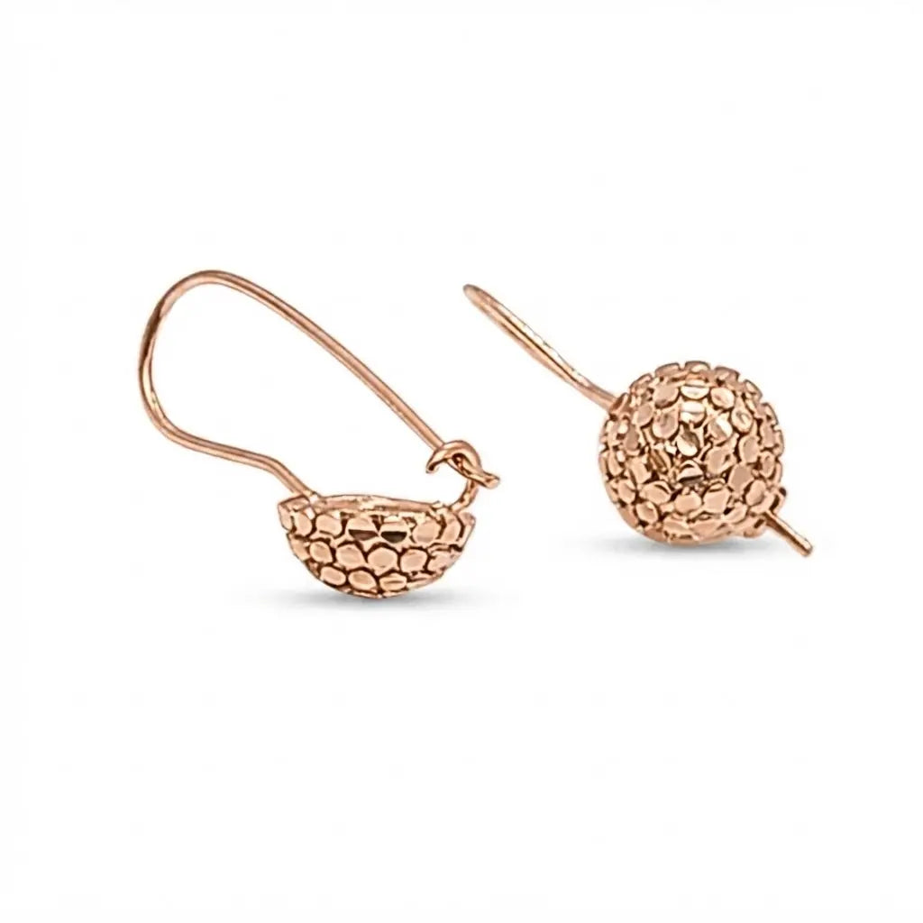 18K Gold Filled Textured Ball Drop Leverback Earrings – 20mm Hammered Coin-Texture Drop