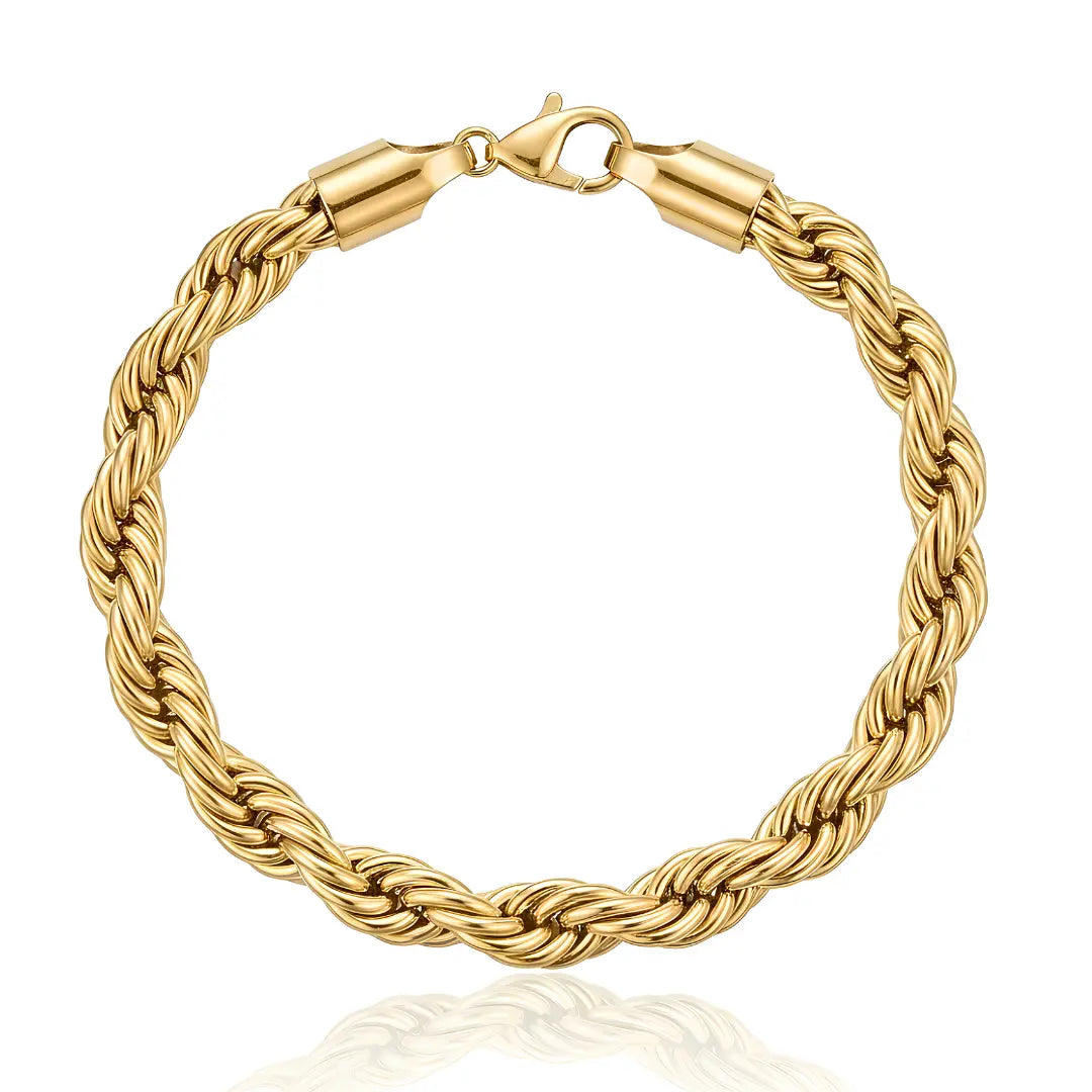 18K Gold Filled Rope Chain Bracelet - 22cm Bold Twisted Link Classic Wristband