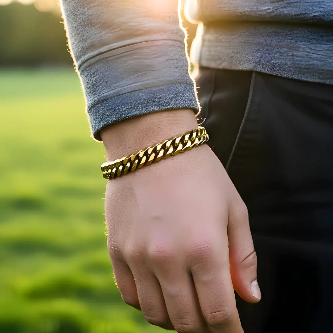23CM x 7MM 18K Gold Filled Double Curb Chain Bracelet – Unisex Tarnish-Proof Cuban Link Bracelet