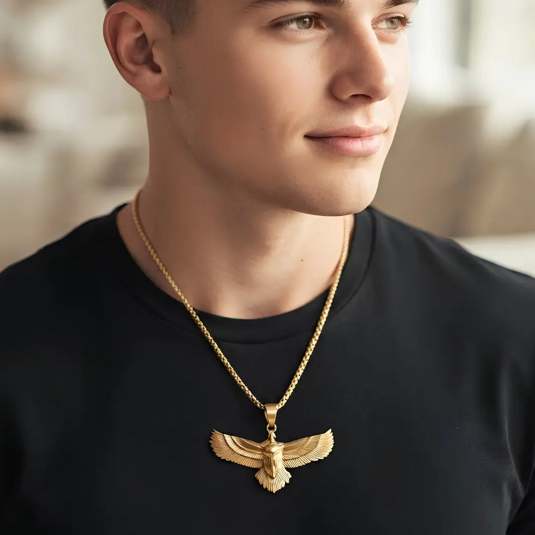 Tarnish-Proof Soaring Eagle Pendant Necklace – 58cm Box Chain in Gold & Silver