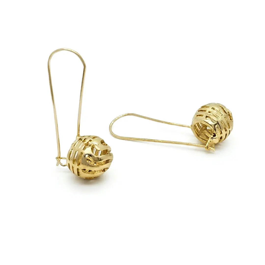 14K Gold Filled Hollow Mesh Ball Dangle Earrings – Filigree Leverback Drop Earrings