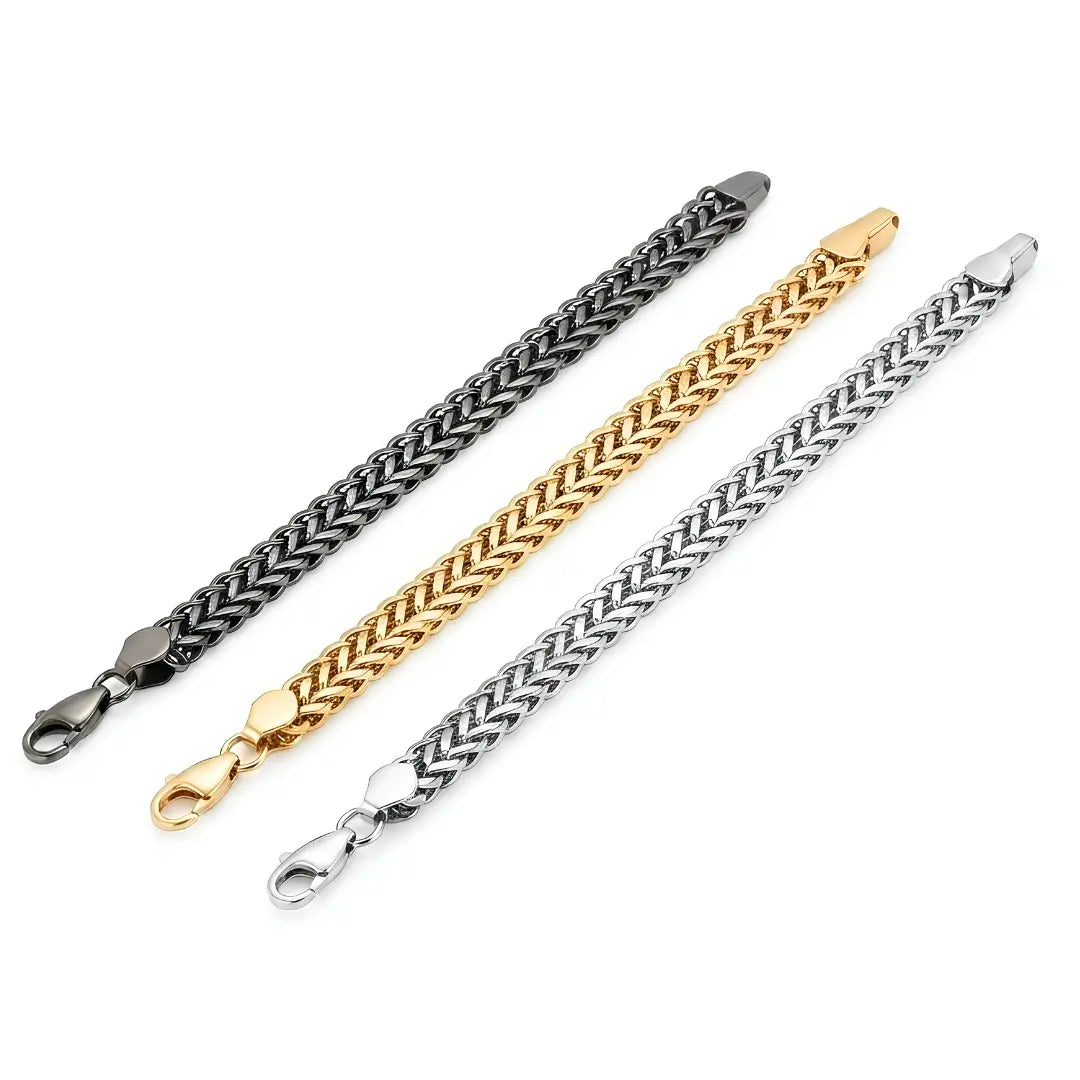 18mm Heavy Franco Foxtail Woven Chain Bracelet (22cm) – Tarnish-Resistant Luxury Statement Wristband in Gold, Silver & Black