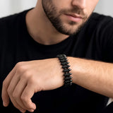 Geometric Spike Mesh Bracelet – 21cm 18mm Dual-Spike Link Punk Statement Cuff in Gold, Black & Silver for Men