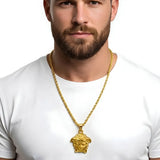 18K Gold Filled Men's Detailed Head Pendant Necklace – 25mm Medallion with 60cm Rope Chain