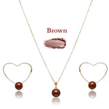 18K Gold Filled Hawaiian Pearl Necklace & Heart Drop Earrings Set – 12mm High-Luster Pearl with 60cm Chain in 9 Colors