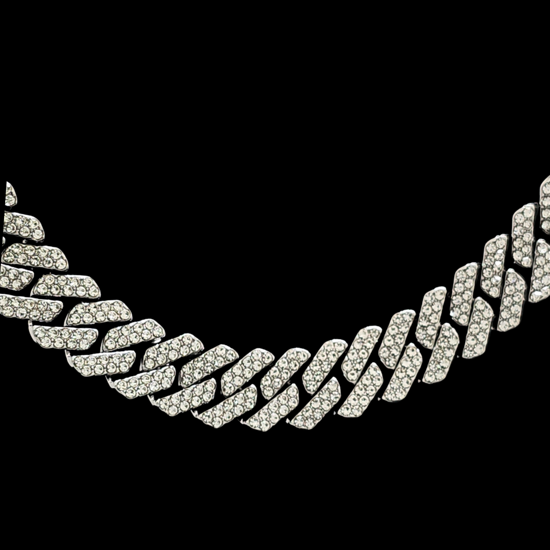 Silver Rhodium Plated Iced-Out Cuban Link Chain