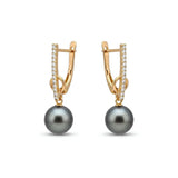 18K Gold Filled Hawaiian Pearl Necklace & Pavé CZ Earrings Set – 12mm High-Luster Pearl with 60cm Chain in Grey