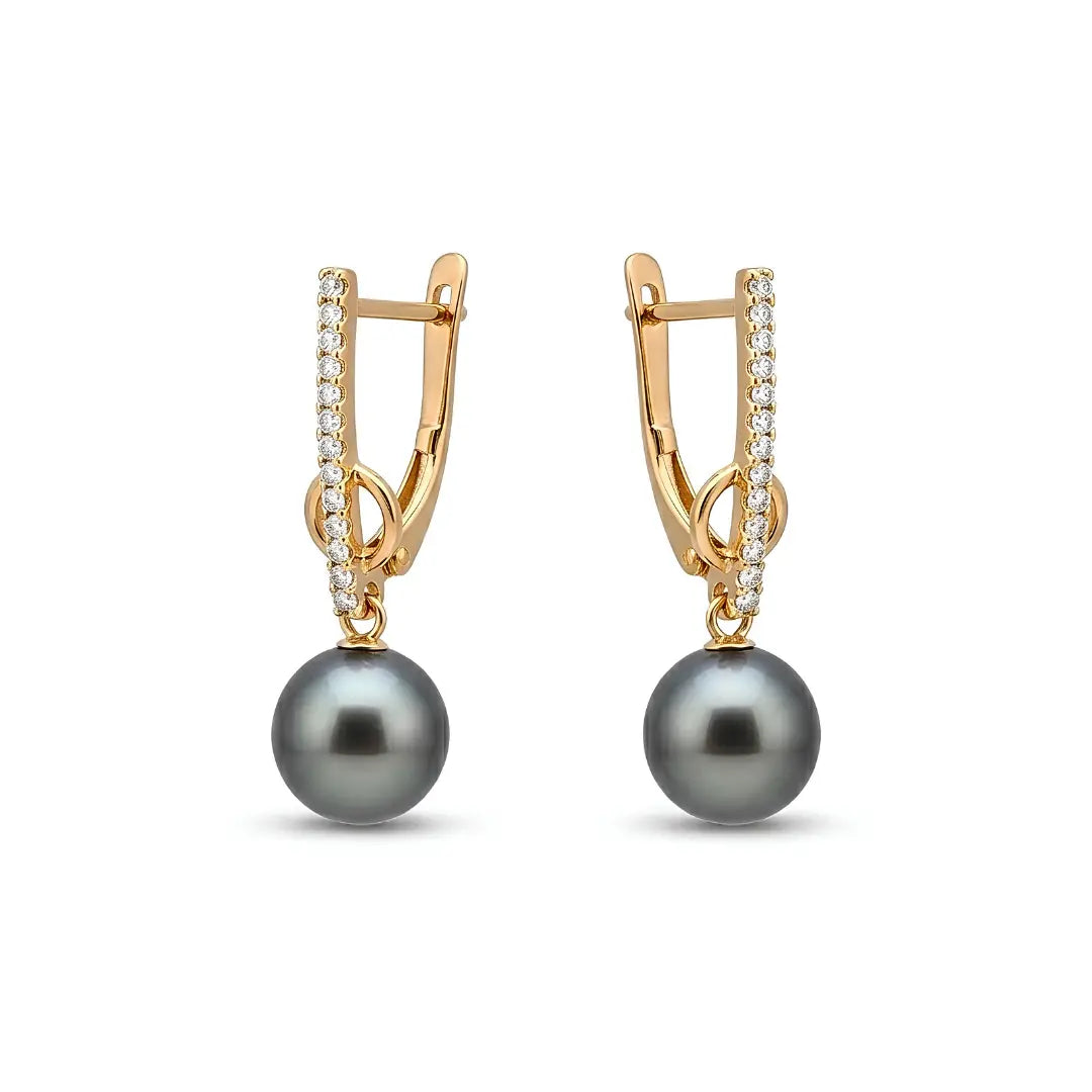 18K Gold Filled Hawaiian Pearl Necklace & Pavé CZ Earrings Set – 12mm High-Luster Pearl with 60cm Chain in Grey
