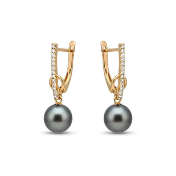 18K Gold Filled Hawaiian Pearl Necklace & Pavé CZ Earrings Set – 12mm High-Luster Pearl with 60cm Chain in Grey