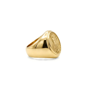 18K Gold Filled Liberty Coin Sovereign Ring – Bold Engraved Statement Signet Ring for Men