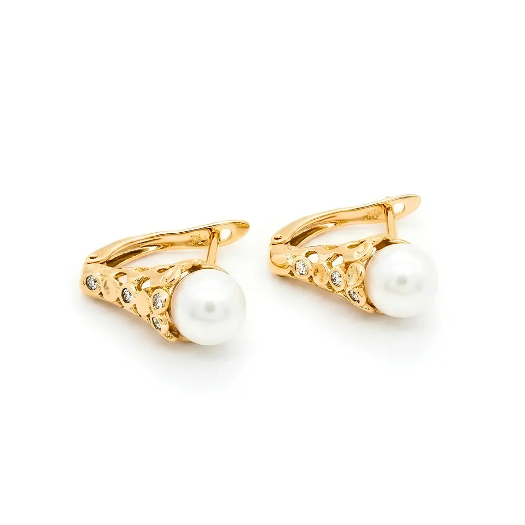 18K Gold Filled Huggie Earrings with Cubic Zirconia & White Pearl Charm – 12mm Dainty Pavé Mini Hoop Earrings for Women