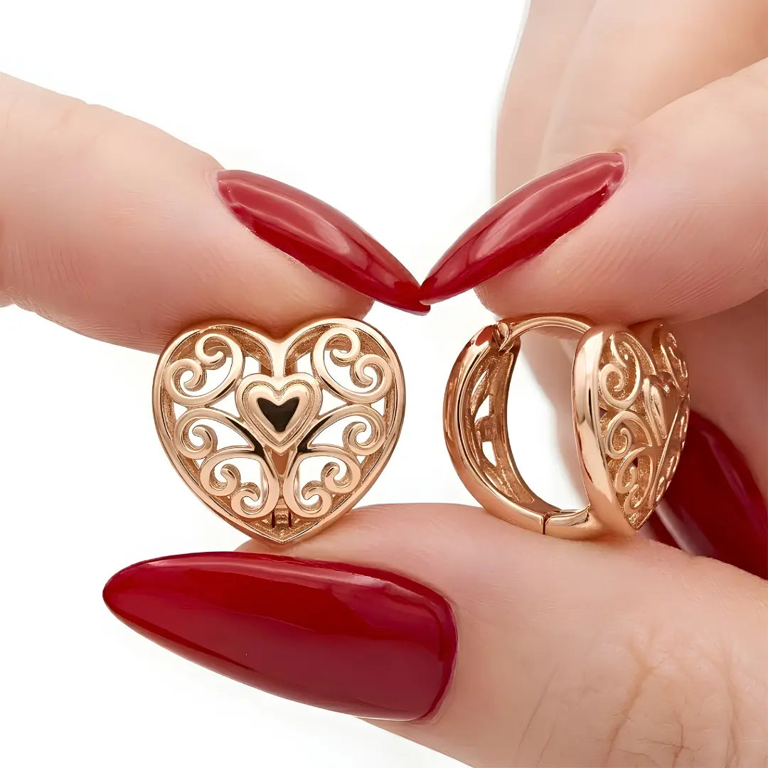 18K Gold Filled Rose Gold Heart Huggie Earrings – 12mm Reversible Textured 2-in-1 Dainty Hoop Earrings for Women