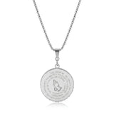 Serenity Prayer & Praying Hands Medallion Necklace (Black, Gold & Silver Tone) – 52cm Belcher Chain