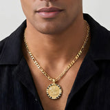 18K Gold Filled 1916 Sovereign Pendant Necklace with Black & White Diamonds – Dual-Tone Pavé Halo Heritage Medallion Necklace for Men