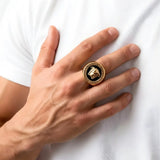 18K Gold Filled Imperial Crest Ring – Sculpted Heraldic Signet Statement Ring for Men