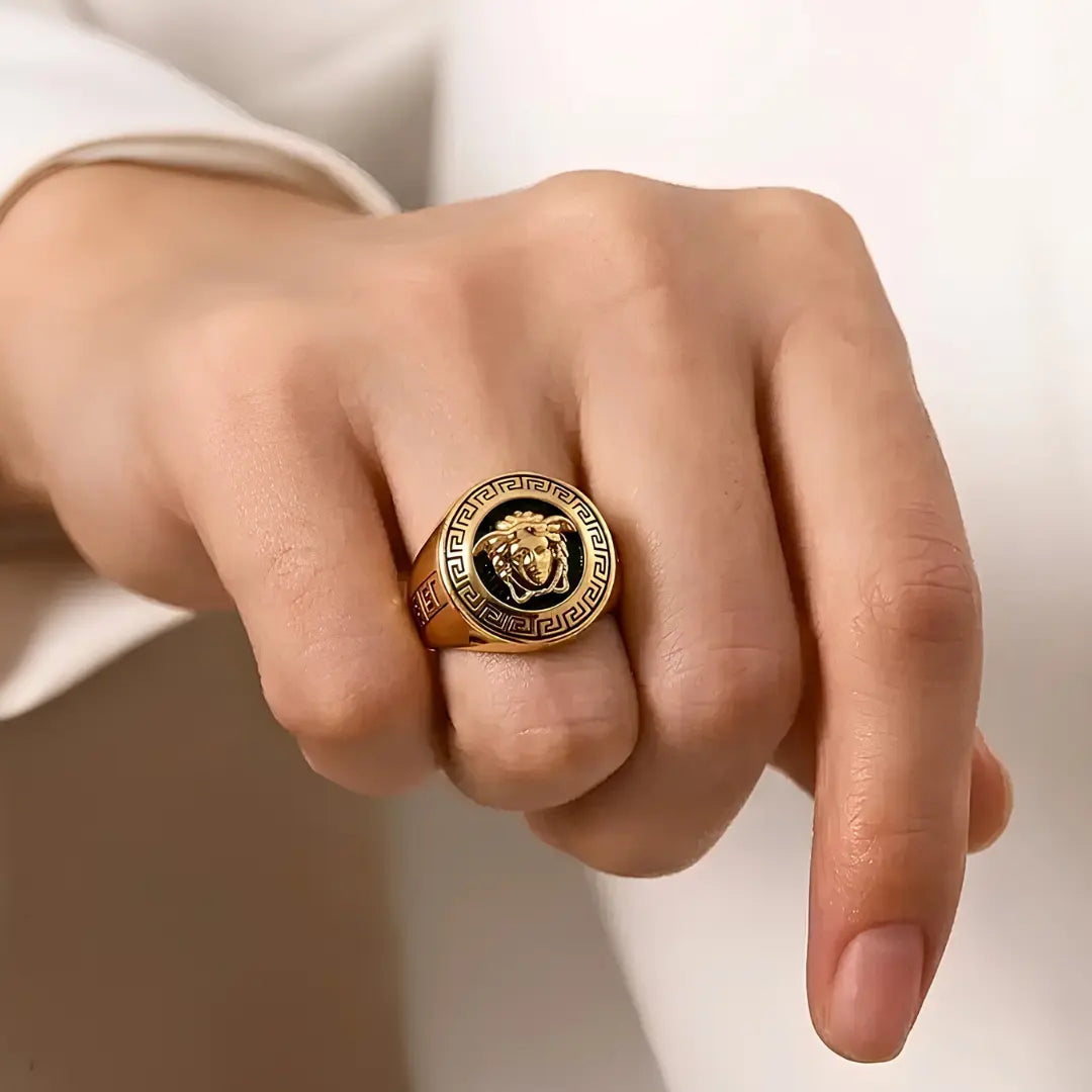 18K Gold Filled Legendary Face Ring – Sculpted High-Relief Figural Statement Signet for Men