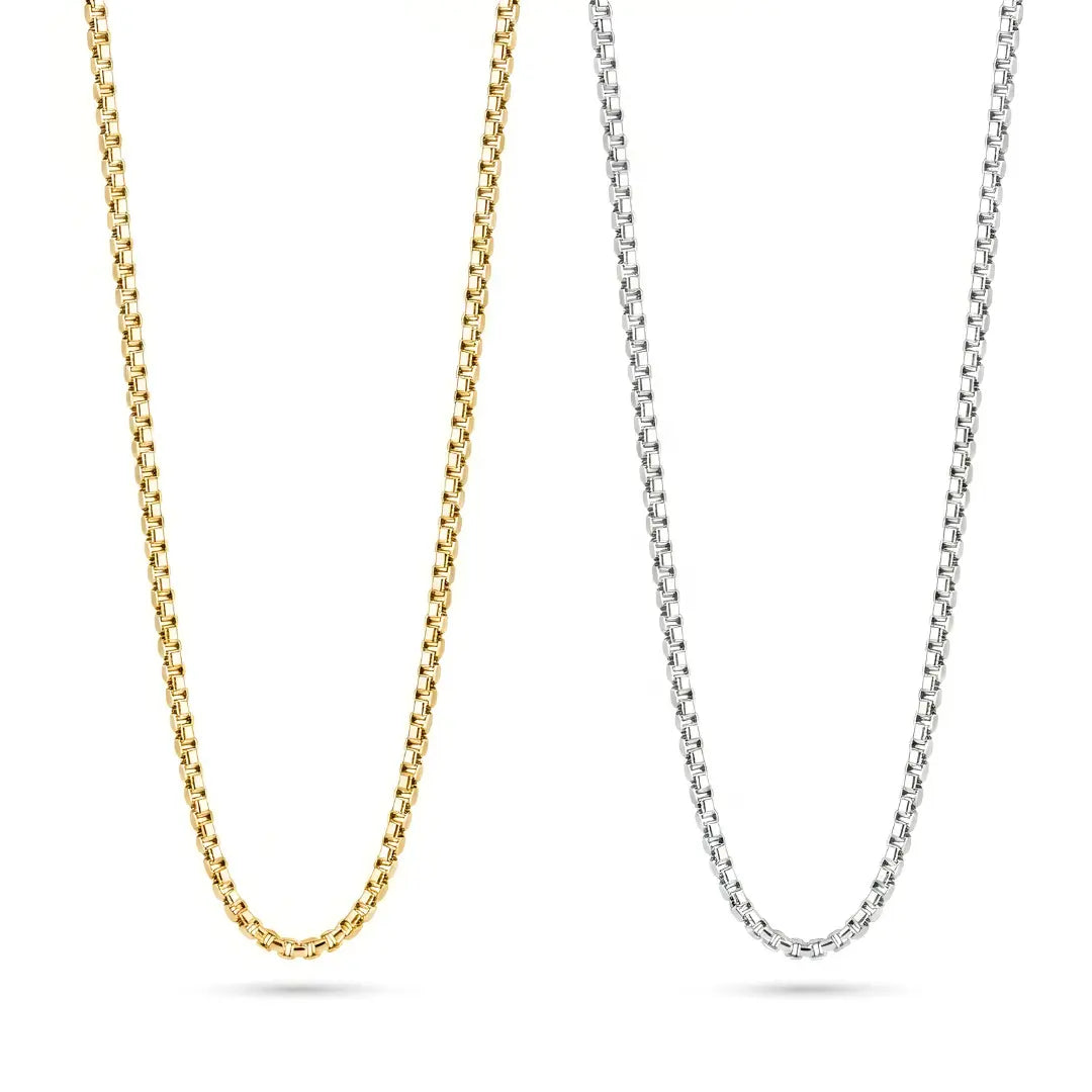 Gold & Silver Tone Round Box Chain Necklace (58cm) – Tarnish-Resistant Venetian Chain
