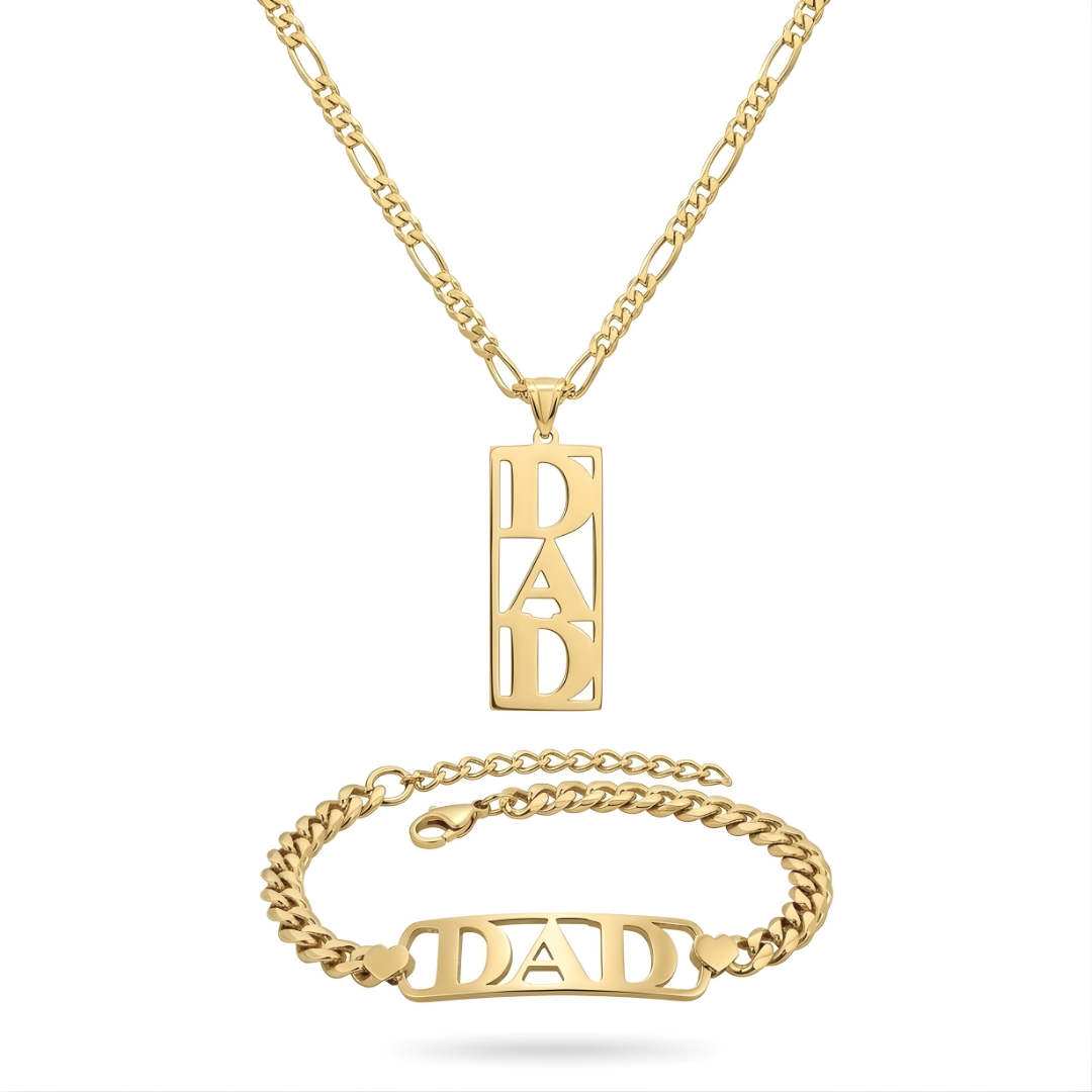 18K Gold Filled Customized Dad Necklace & Bracelet Set