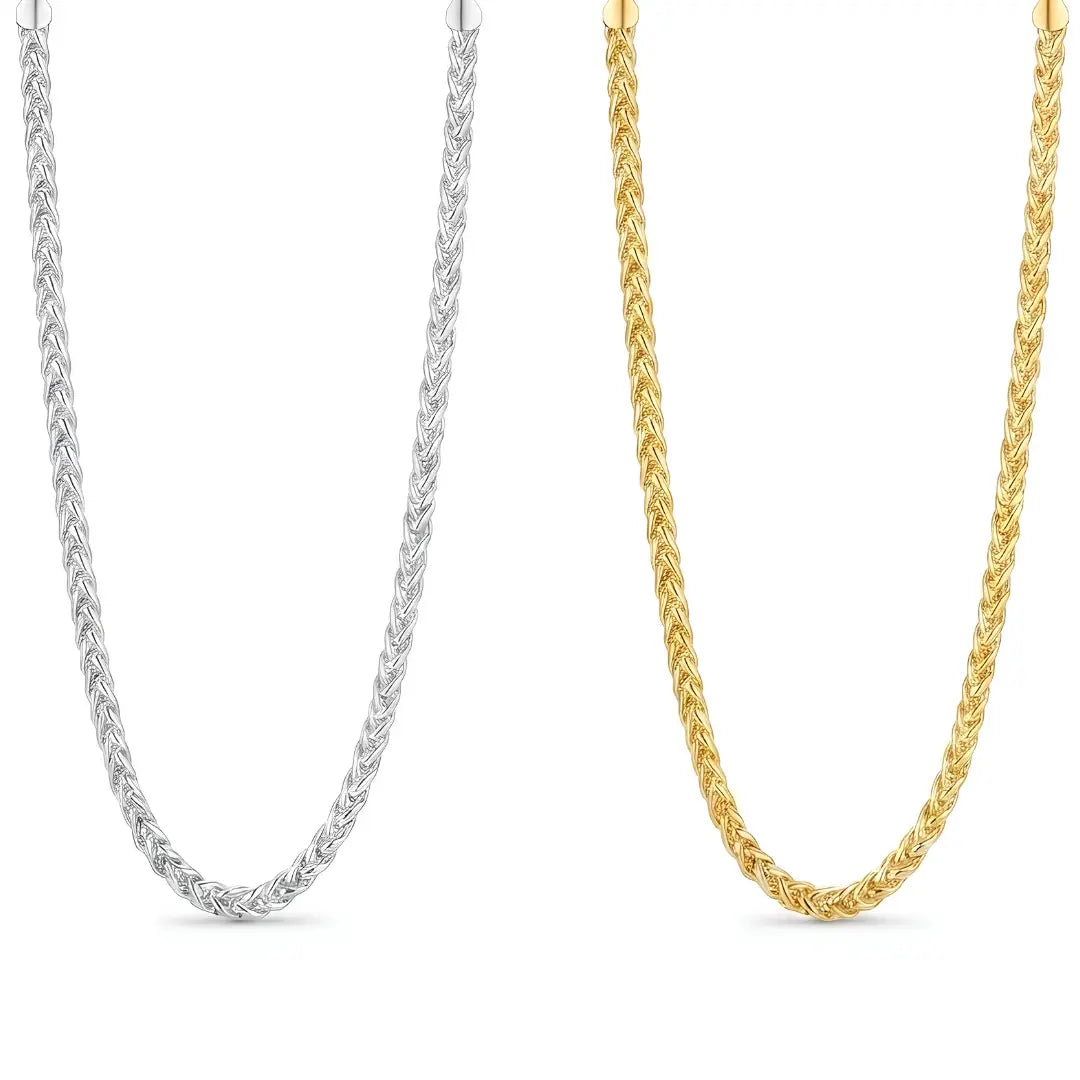 Gold & Silver Tone Wheat Spiga Chain Necklace (3mm x 50cm) – Symmetrical Braided Classic Jewelry [skujdzlukebox5]