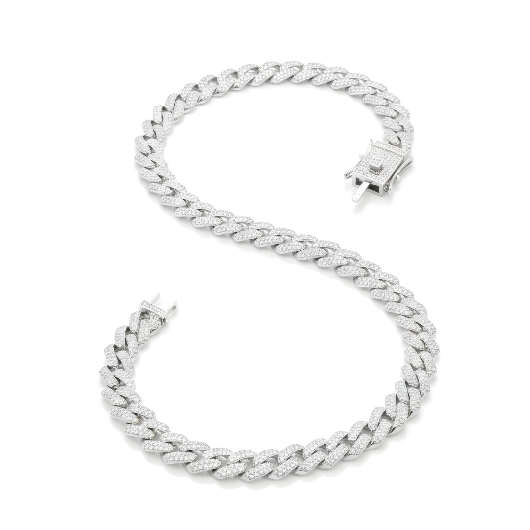 Silver Iced Out Cuban Link Chain