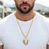 18K Gold Filled Iced Out Face Pendant Necklace with 64cm Rope Chain