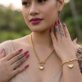 14K Gold Filled Heart Pendant Toggle Necklace & Bracelet Set | Tarnish-Proof Jewelry