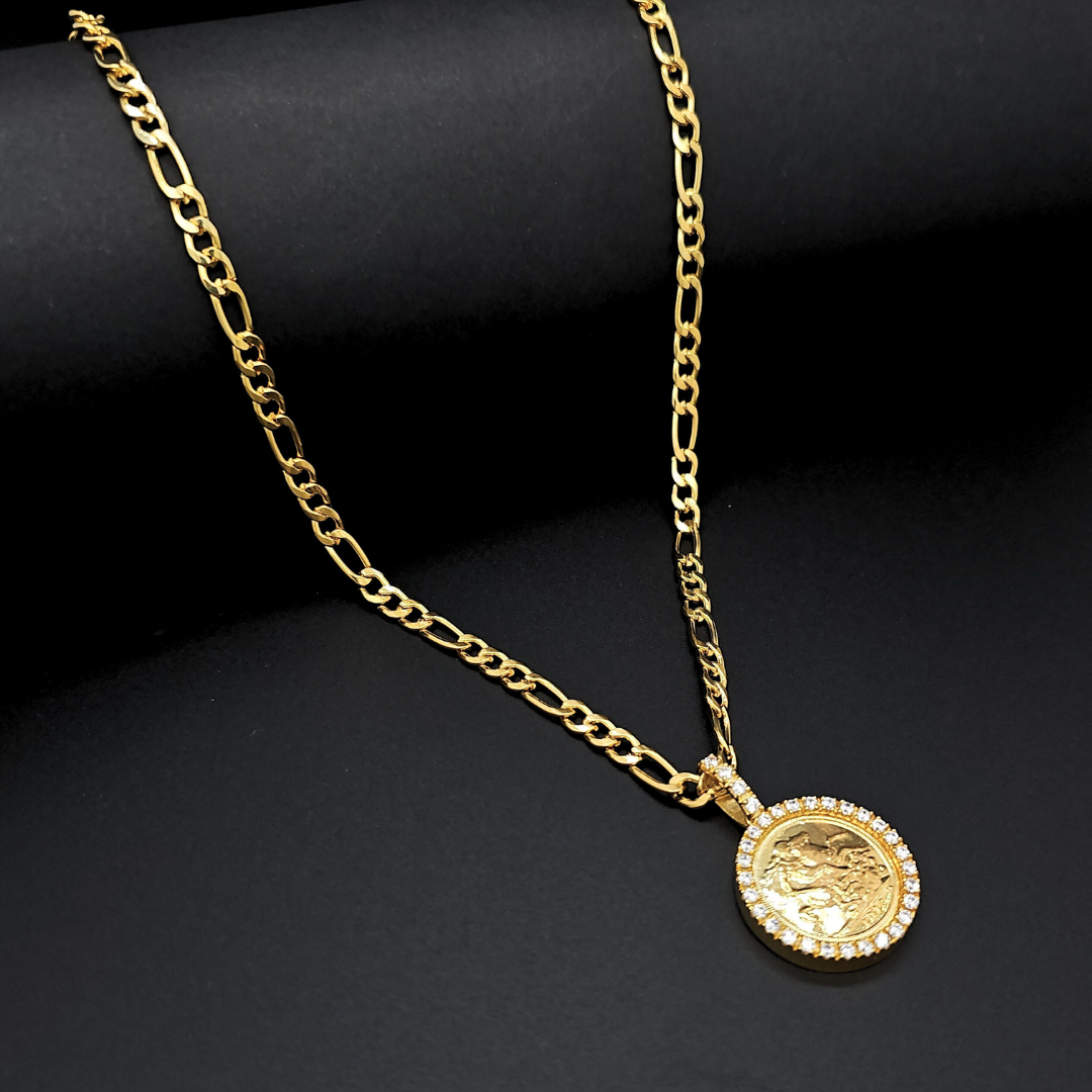 18K Gold Filled Full Sovereign Pendant Necklace 1913 with CZ
