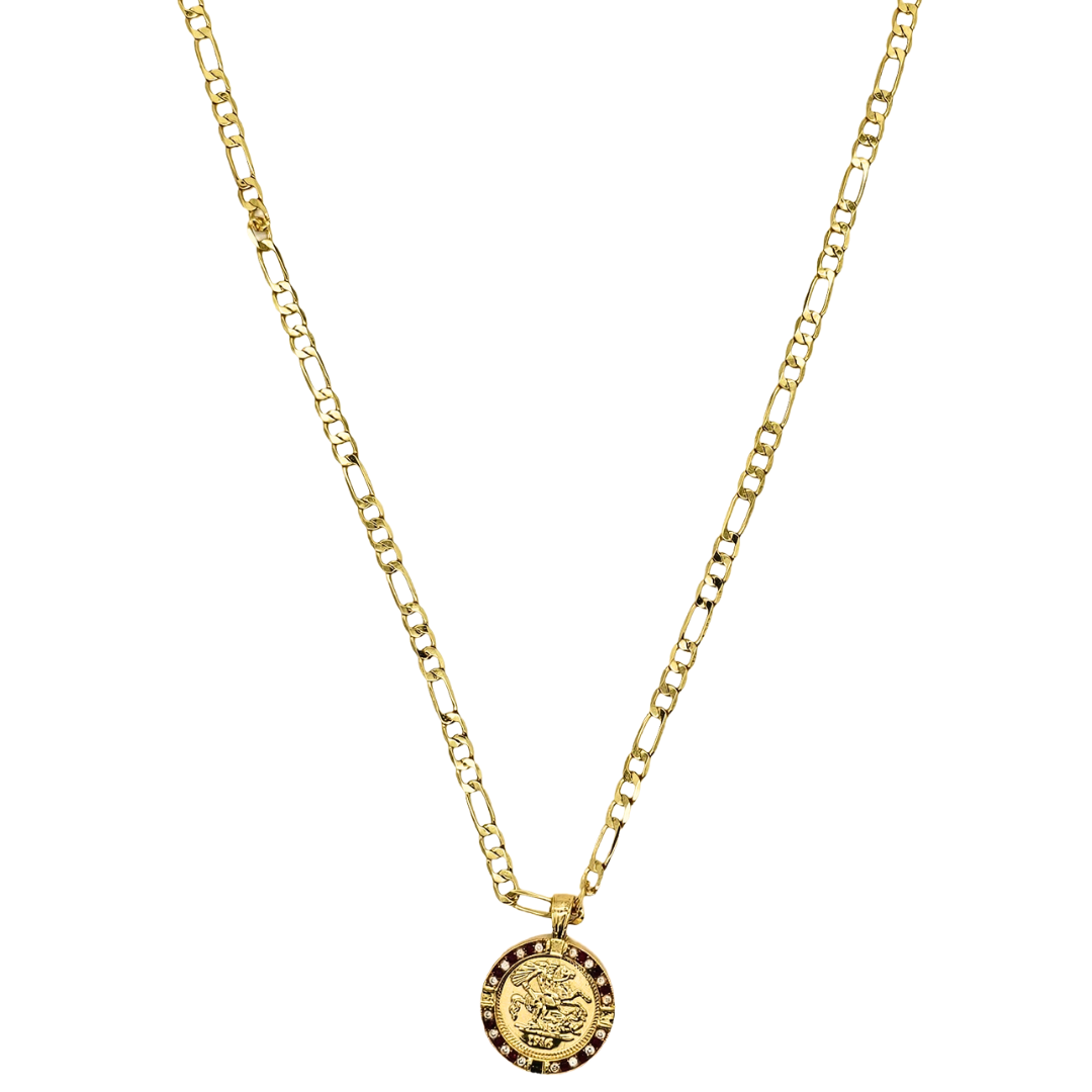 Gold Filled Customized Replica Tarnish Proof Full Sovereign Pendant Necklace With Ruby & CZ