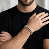 Geometric Spike Mesh Bracelet – 21cm 18mm Dual-Spike Link Punk Statement Cuff in Gold, Black & Silver for Men