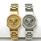 23CM x 14MM Unisex Medusa Head Emblem Link Bracelet – 18K Gold Filled & Stainless Steel Silver Tarnish-Proof Jewelry