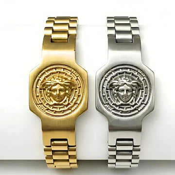23CM x 14MM Unisex Medusa Head Emblem Link Bracelet – 18K Gold Filled & Stainless Steel Silver Tarnish-Proof Jewelry