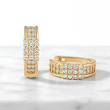 18K Gold Filled Reversible Triple-Row Pavé CZ Huggie Earrings – 18mm 2-in-1 Oval Hoop Earrings for Women