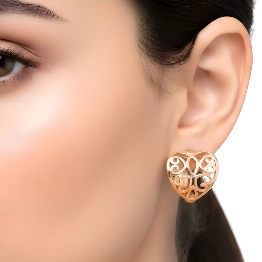 18K Gold Filled Rose Gold Heart Huggie Earrings – 12mm Reversible Textured 2-in-1 Dainty Hoop Earrings for Women
