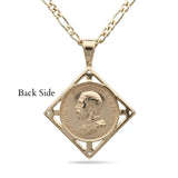 18K Gold Filled Square Sovereign Pendant Necklace with Ruby & Cubic Zirconia Accents – 60cm Figaro Chain Heritage Medallion Necklace for Men