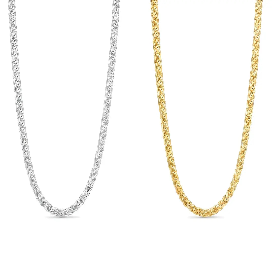 Gold & Silver Tone Wheat Spiga Chain Necklace (6mm x 50cm) – Bold Braided Statement Jewelry [skujdzlukebox3]