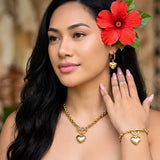 14K Gold Filled Heart Pendant Toggle Clasp Jewelry Set | Tarnish Proof Rolo Chain Necklace, Bracelet & Hoop Earrings