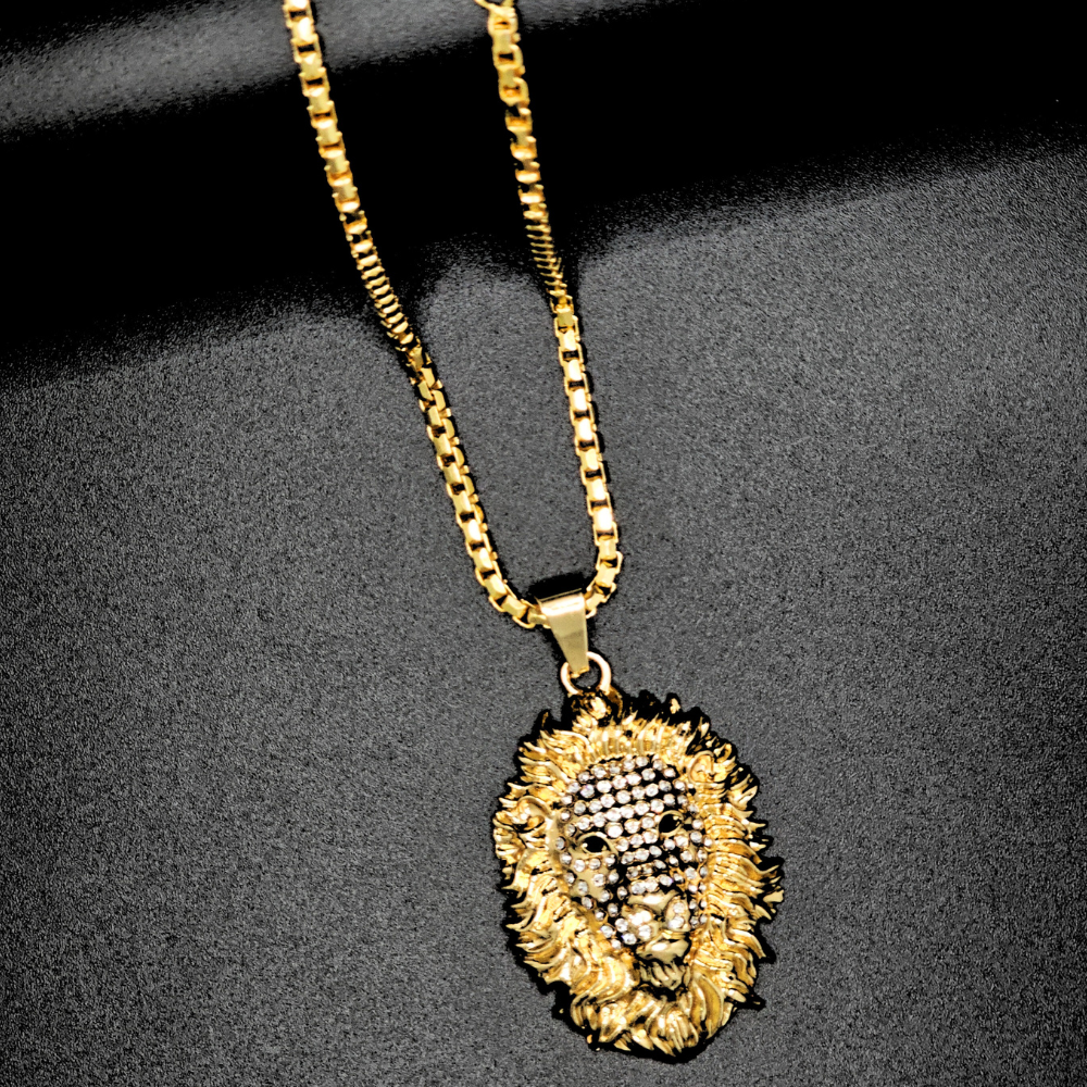 18k Gold Filled Lion Head Pendant with CZ