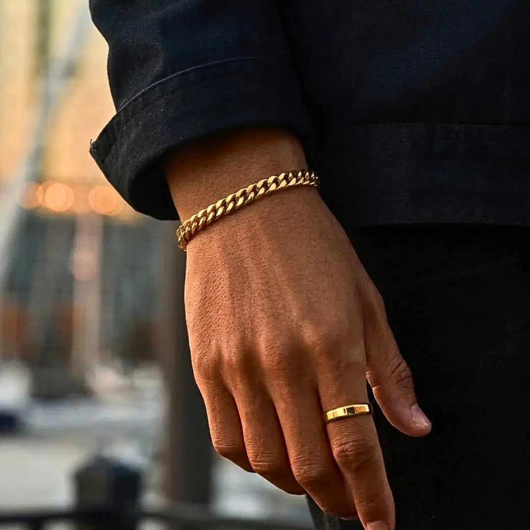 23CM x 7MM 18K Gold Filled Double Curb Chain Bracelet – Unisex Tarnish-Proof Cuban Link Bracelet
