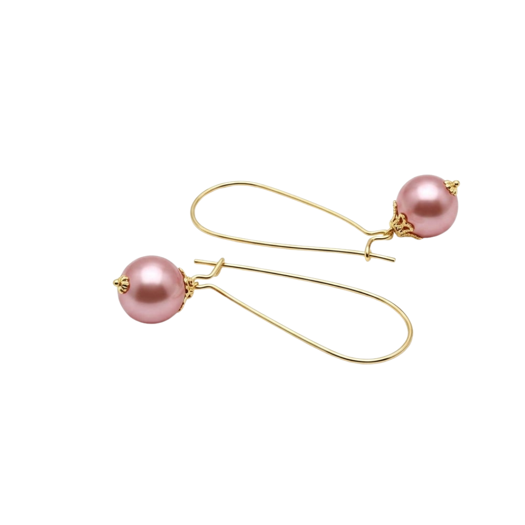 18K Gold Filled Hawaiian Long Hoop Pearl Earrings
