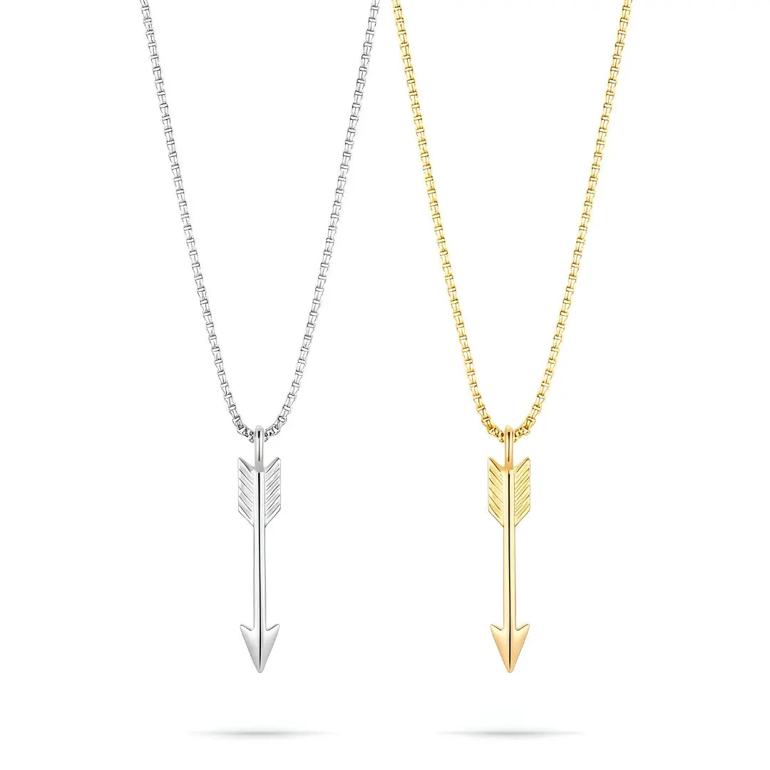 Gold & Silver Tone Arrow Pendant Necklace (58cm Box Chain) – Modern Statement Jewelry
