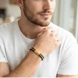 Braided Leather & Metal Chain Bracelet – 21cm 18mm Multi-Strand Stainless Steel Cuff with Magnetic Clasp for Men