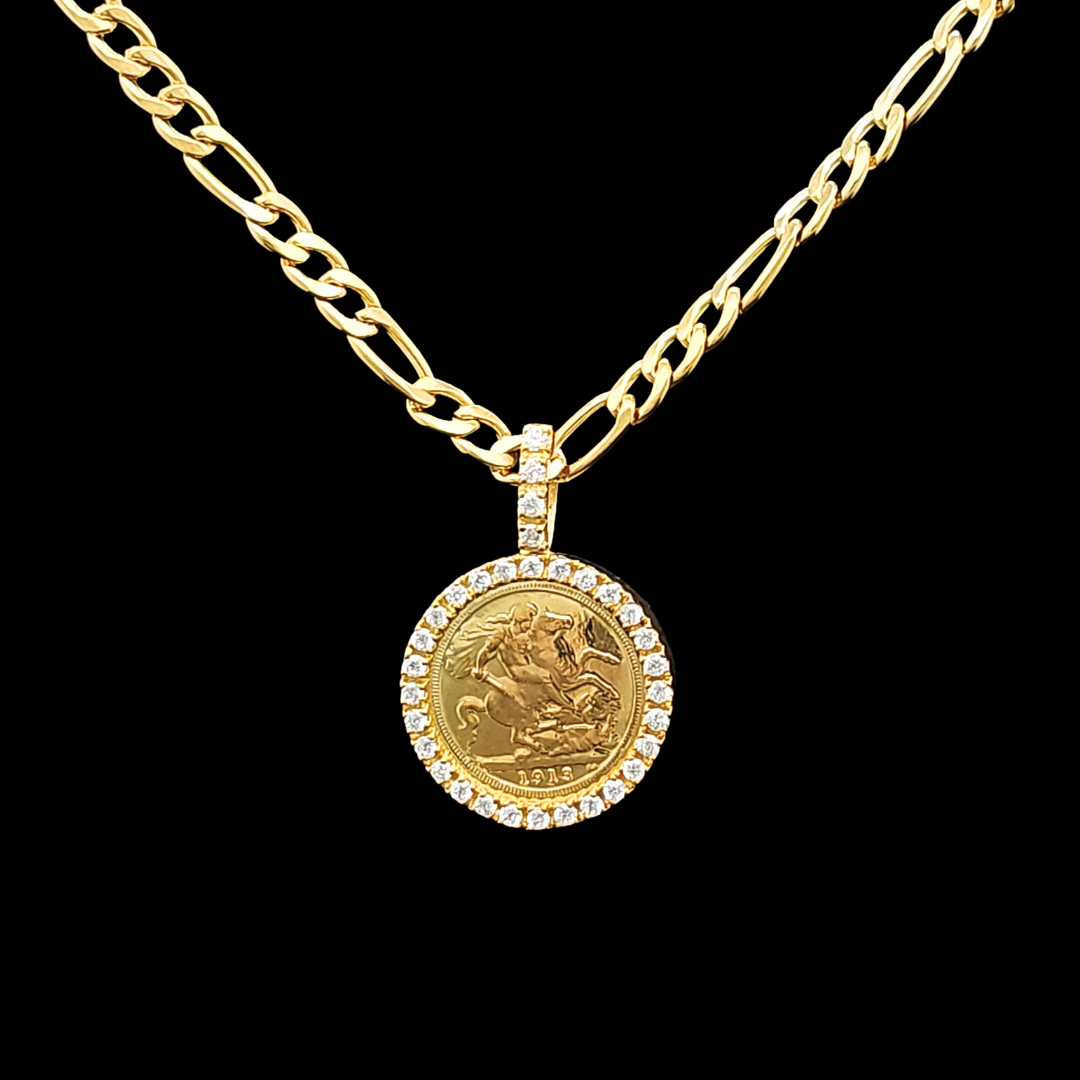 18K Gold Filled Full Sovereign Pendant Necklace 1913 with CZ