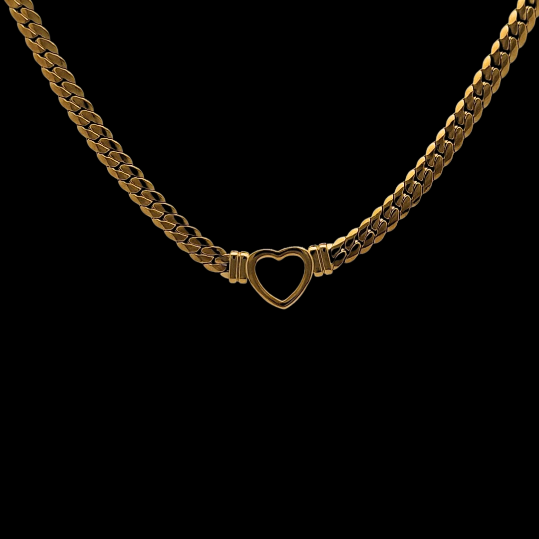 18K Gold Fileld Heart Cuban Link Necklace