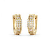 18K Gold Filled Reversible Triple-Row Pavé CZ Huggie Earrings – 18mm 2-in-1 Oval Hoop Earrings for Women