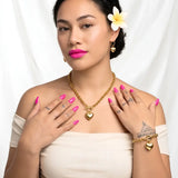 14K Gold Filled Heart Pendant Toggle Clasp Jewelry Set | Tarnish Proof Rolo Chain Necklace, Bracelet & Hoop Earrings