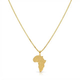 18K Gold Filled Africa Continent Pendant Necklace – 58cm Box Chain Engraved Statement Jewelry