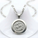 1913 Sovereign Coin Pendant Necklace in Silver Rhodium Plated Tarnish-Proof Finish with Figaro Chain
